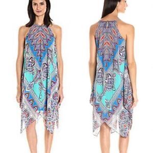 Y2K MSK Colorful Paisley Festival Hanky Hem Halter Fairycore Whimsy Dress Sz.12